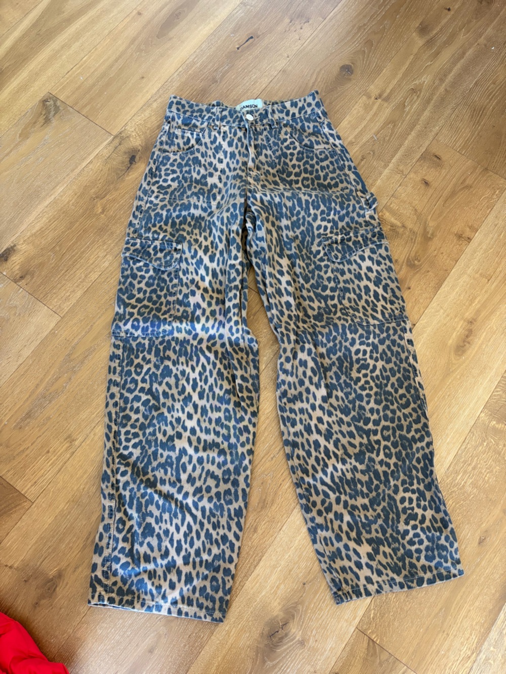 Wide Leg Leopard Print Cargo Pants - Tan/Black